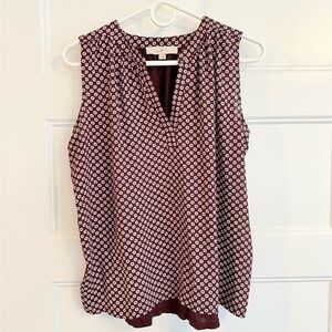 LOFT Burgundy and White Patterned Sleeveless Blouse, S